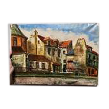 Orange painting city landscape signed