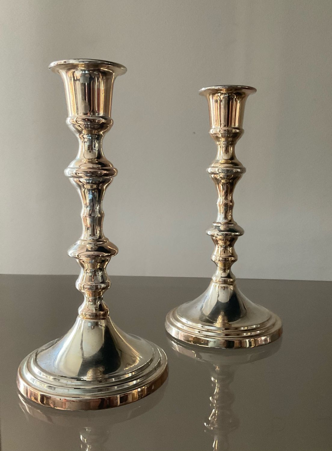 Pair of vintage silver metal candle holders
