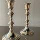 Pair of vintage silver metal candle holders