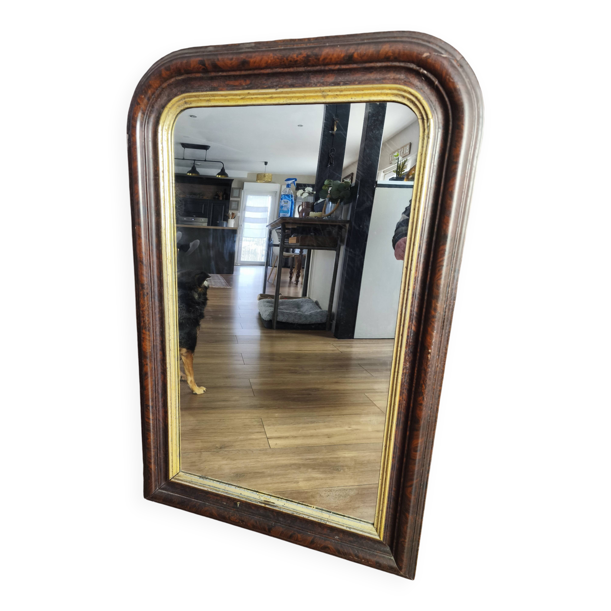 Louis-Philippe mirror in old wood and patinated gilded surround