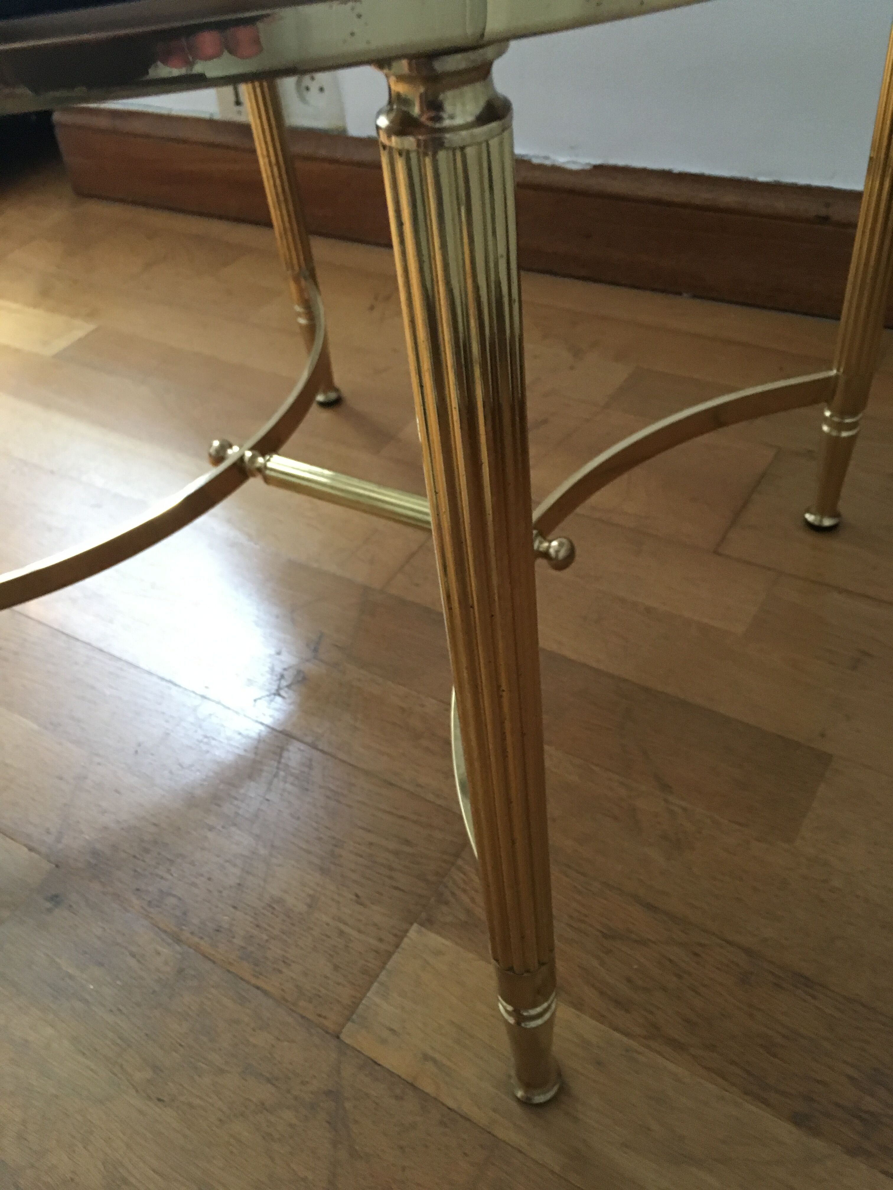 Brass round coffee table and smoked glass