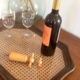 Glass tray, wood and caning