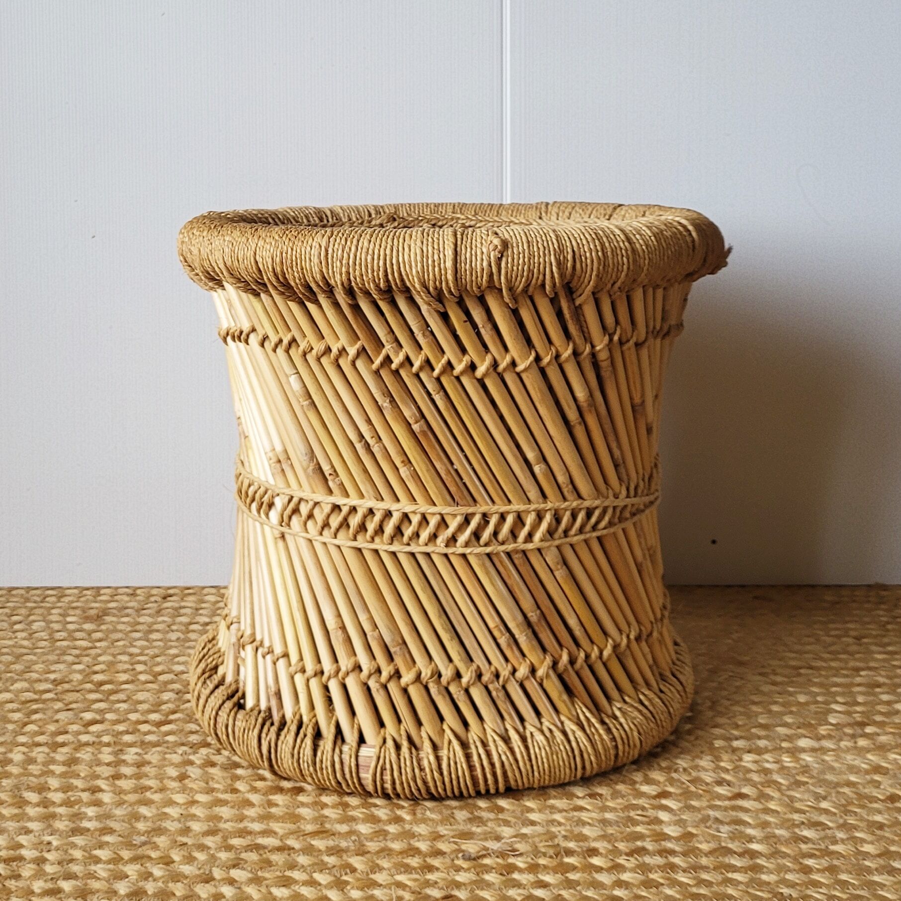 Rattan stool and braided rope 60s