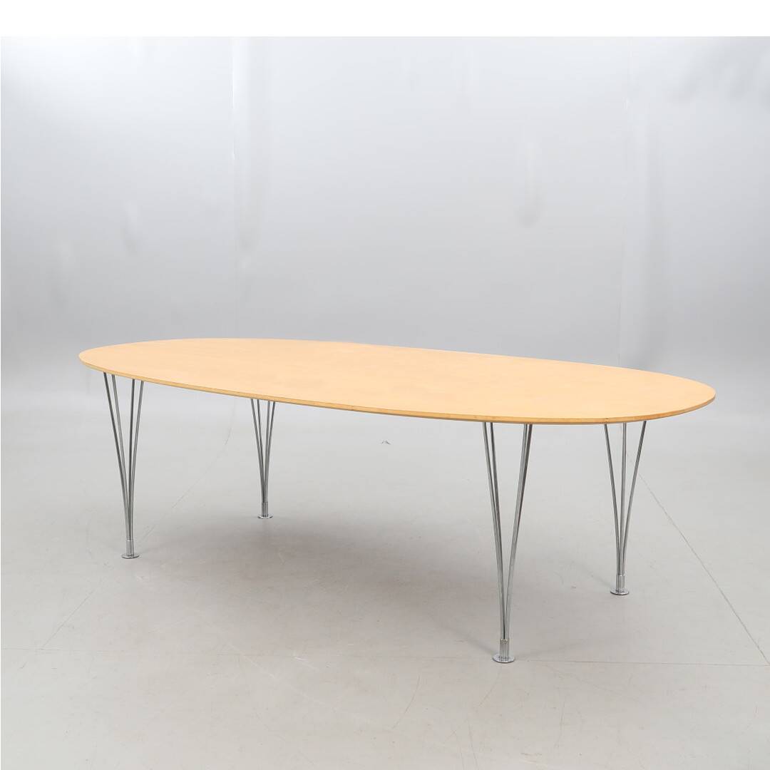 Table superellipse piet hein et bruno mathsson bois et chrome 240 cm