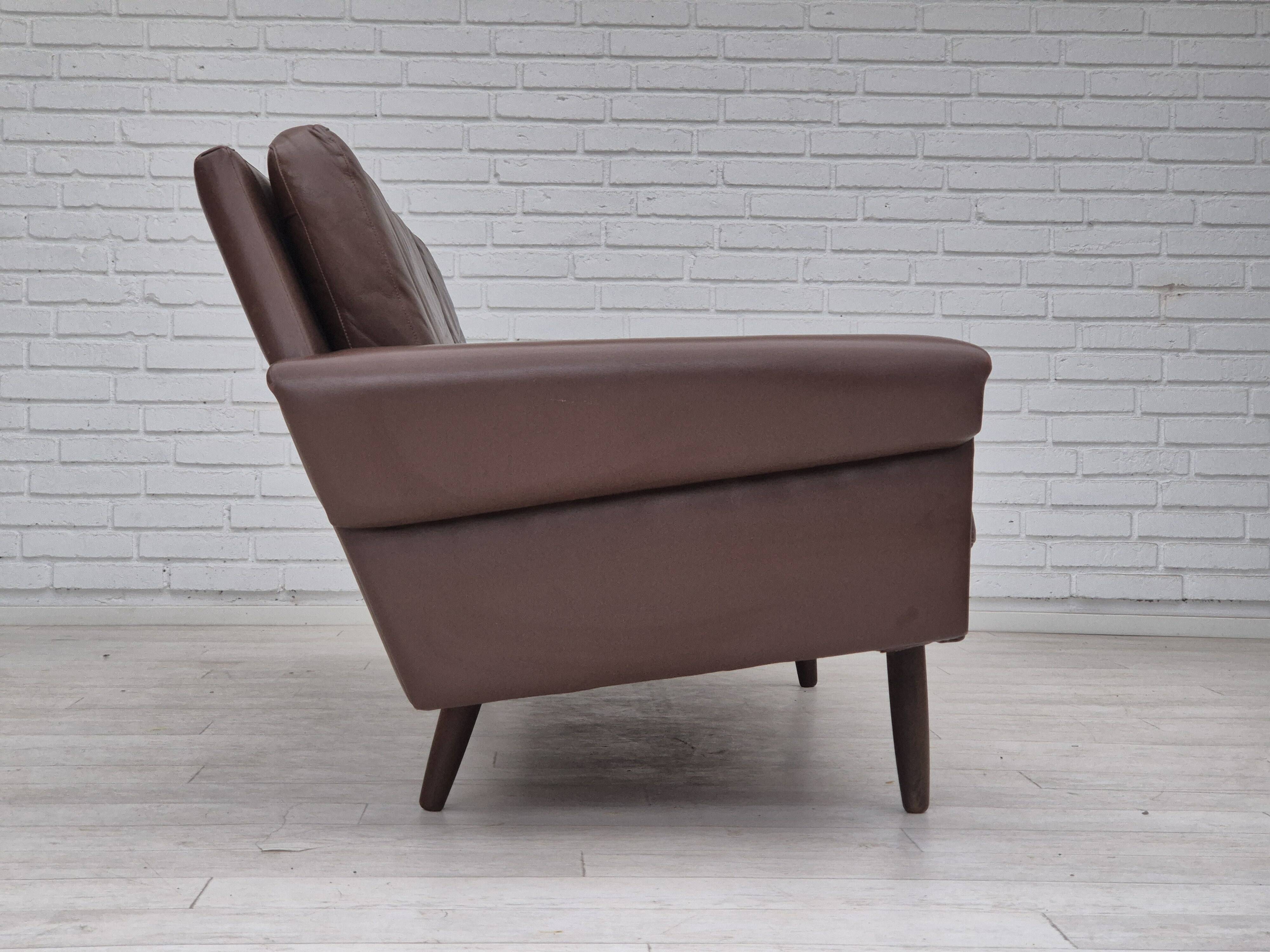 1970s, Danish 3-seater sofa, original brown leather.