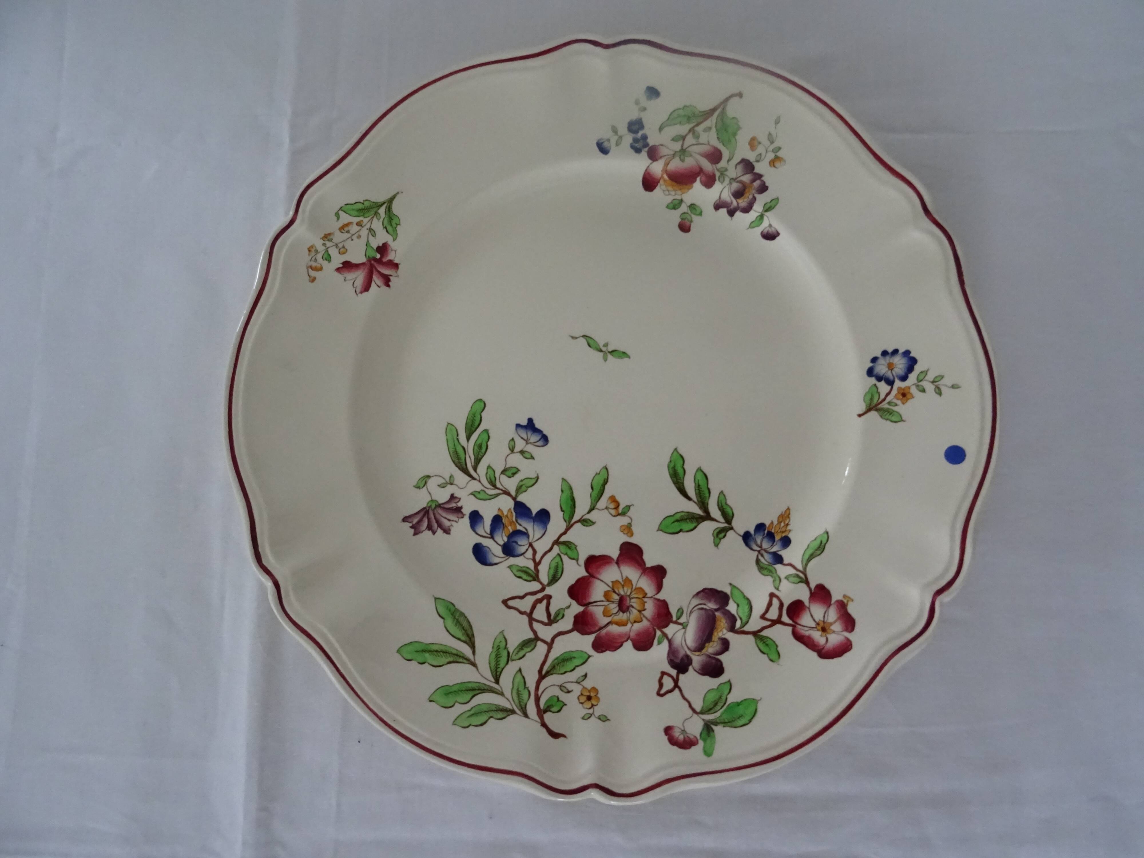 Large round dish 512112 Sarreguemines faience old flowers STRASBOURG