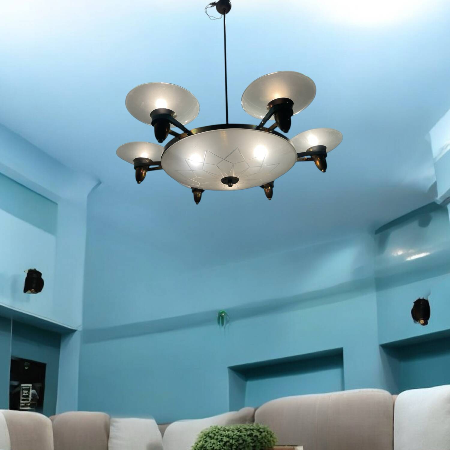 Large Art Deco Bronze Chandelier 1950’s