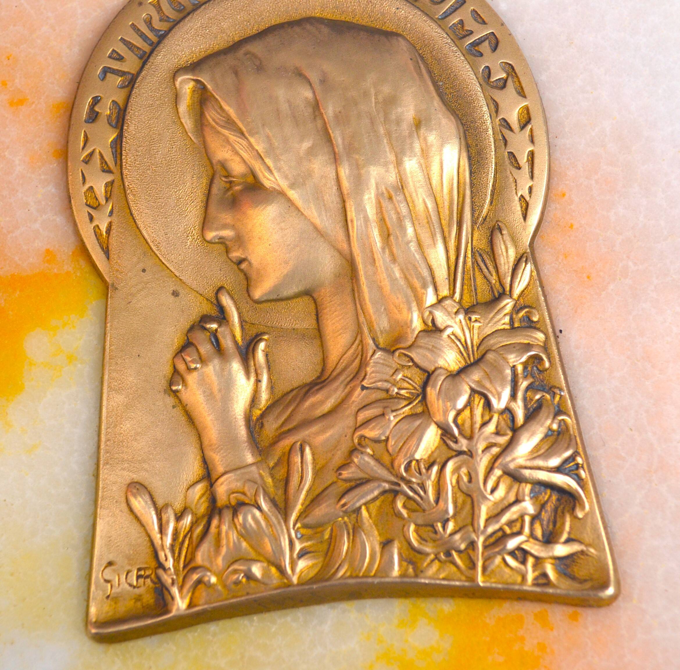 art nouveau holy water stoup Virgin