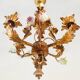 Lustre vintage italien en porcelaine roses dorées et dorées baroque rococco 1950