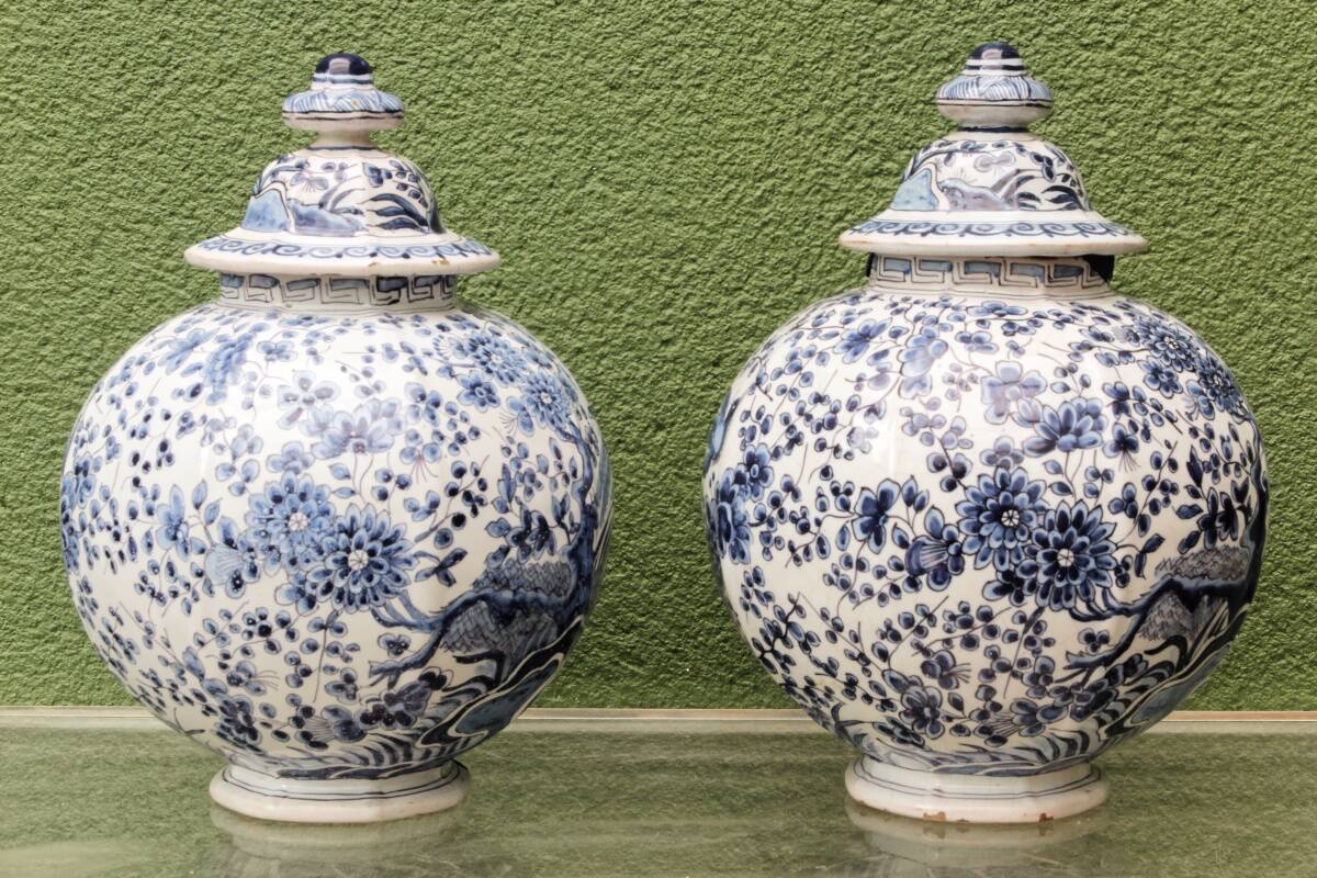 Paire de potiches couvertes, Delft, 18ème, Willem Van der Kool