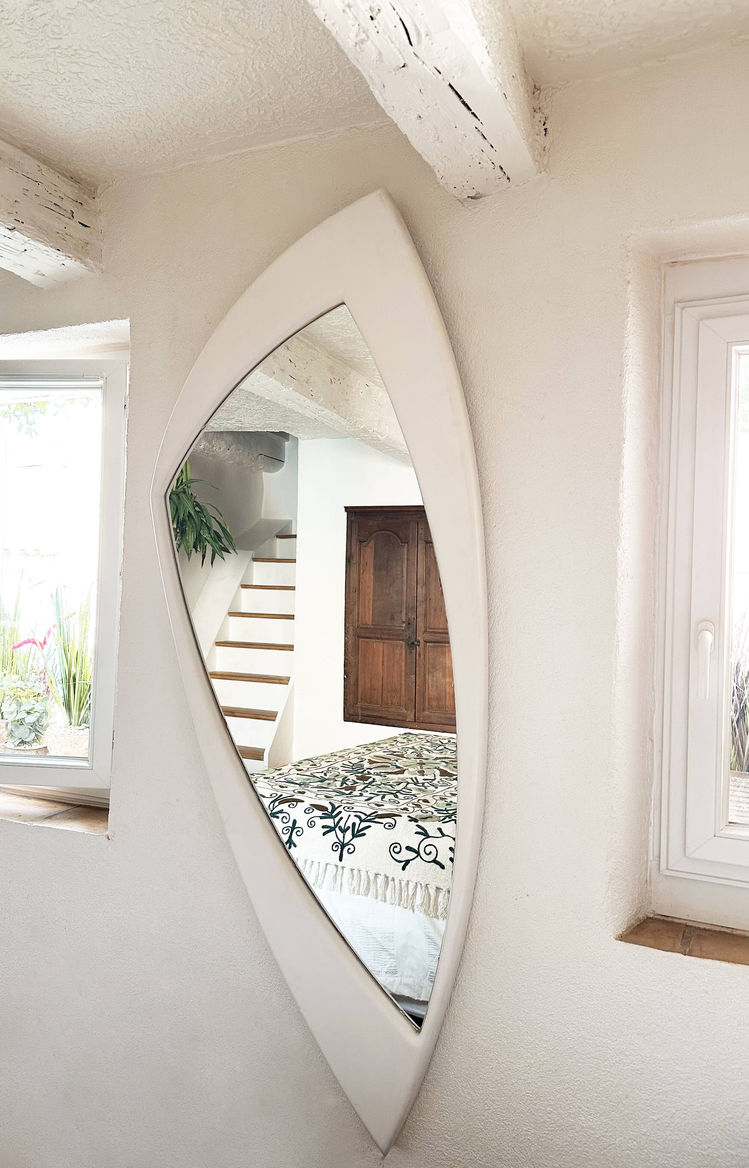 Space Age XXL lacquered wood mirror, France 1970s