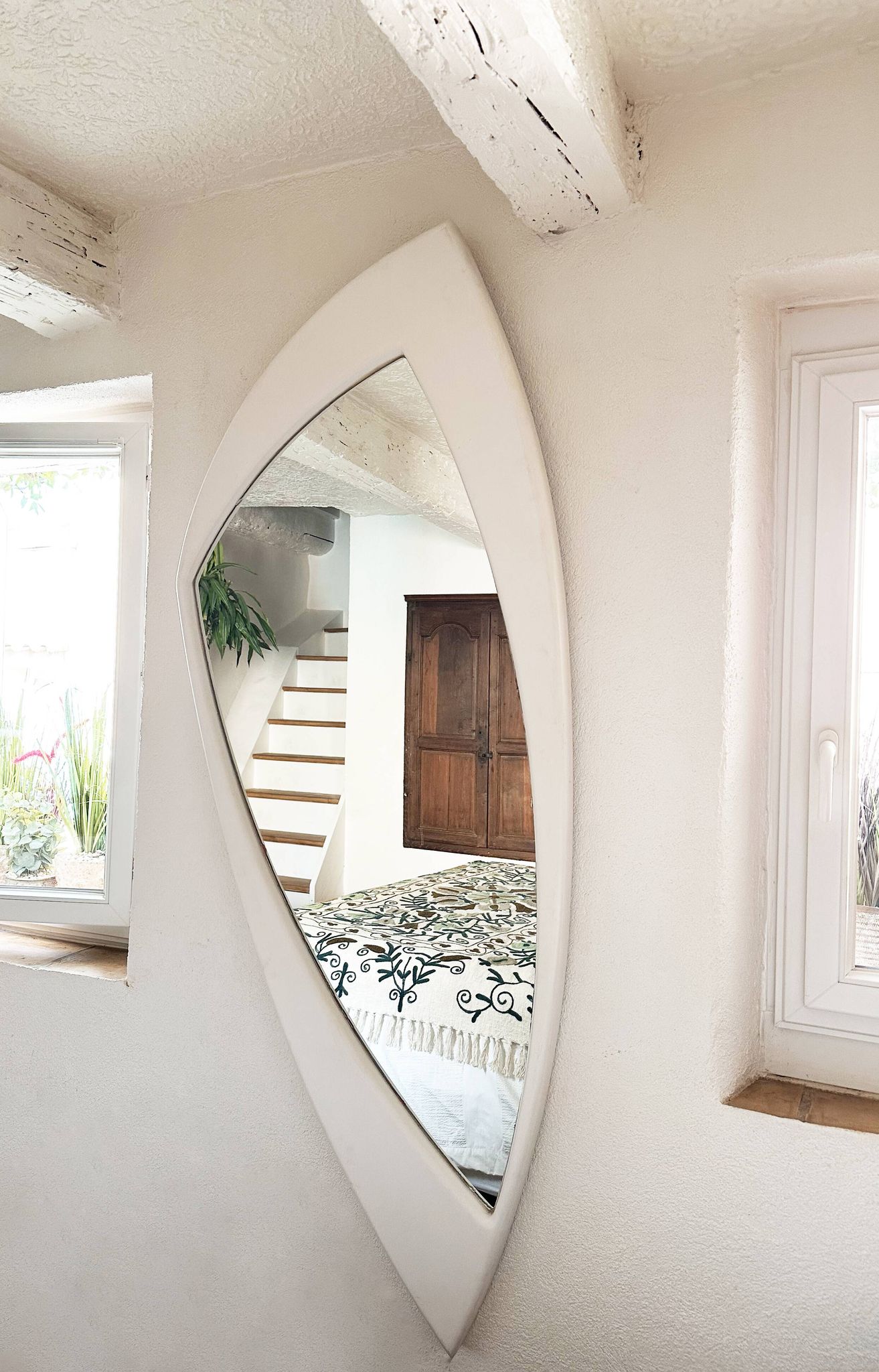 Space Age XXL lacquered wood mirror, France 1970s
