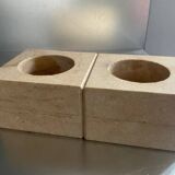 Pair of vintage travertine cube candlesticks from the 70s