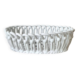 Woven white ceramic fruit bowl