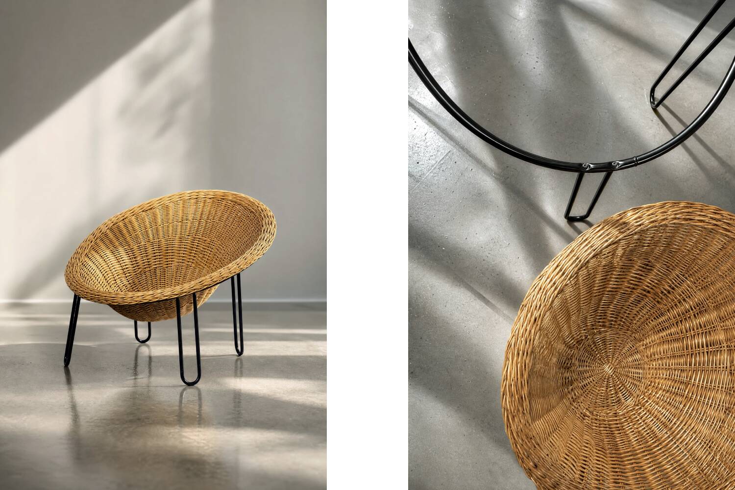Vintage Mid-Century Italian Modern Boho Rattan Spherical Bowl Chair, 1950s