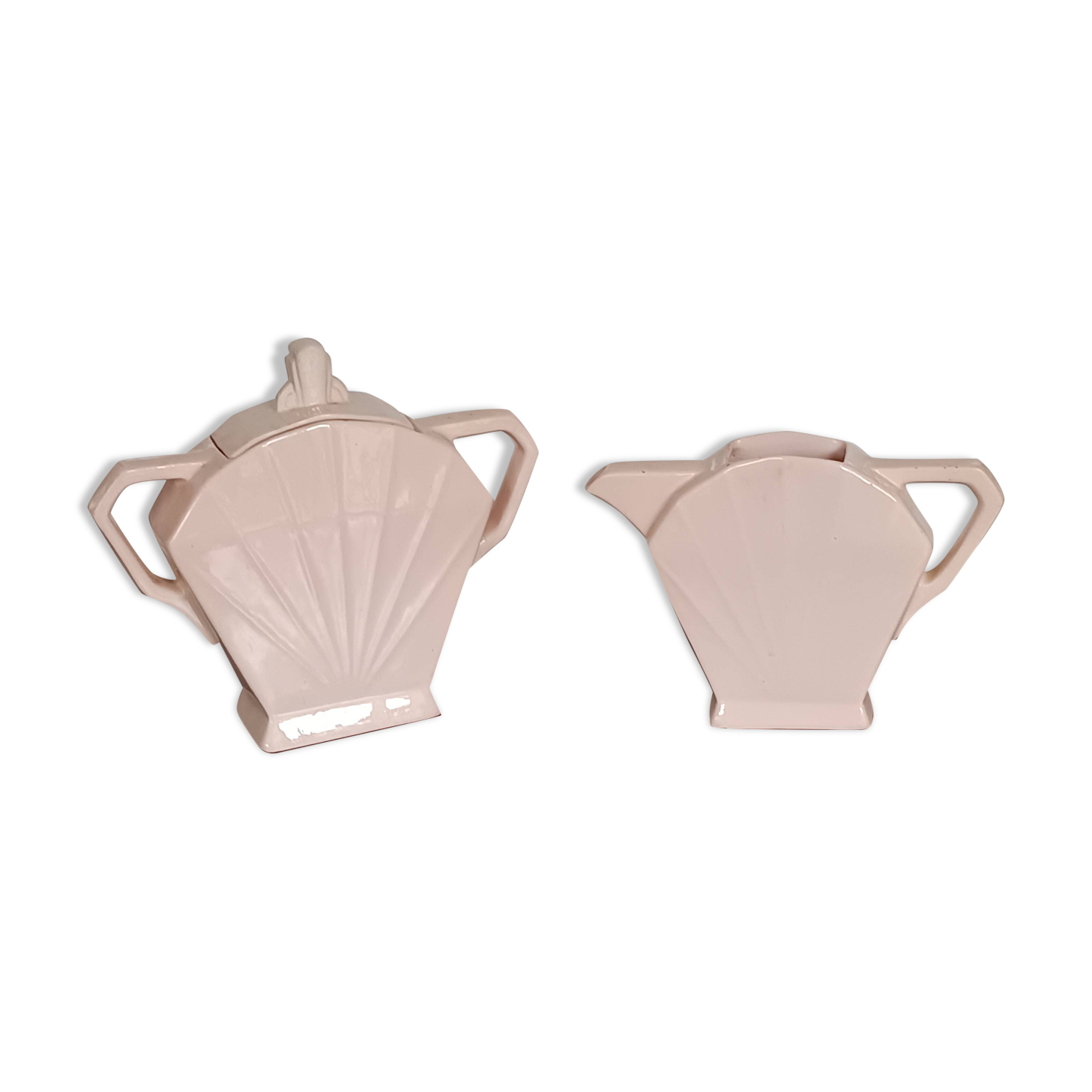 Saint Amand Art Deco earthenware creamer and sugar bowl