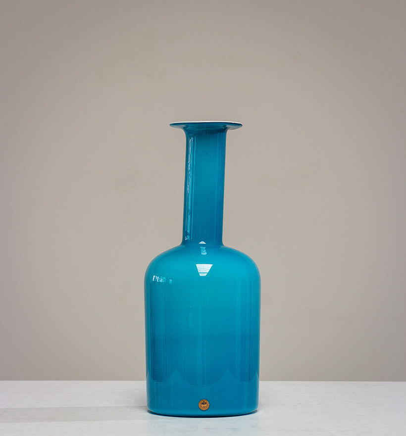 Large blue Gulvvas Otto Brauer for Kastrup Holmegaard 1970
