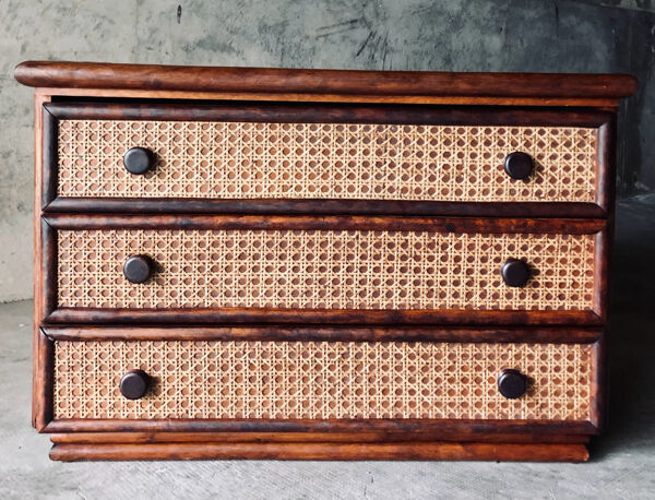 Commode en rotin vintage « Maison Maugrion » R.Bobois