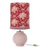 Lampe vintage recyclée — Pied en céramique rose et abat-jour toile rouge
