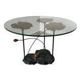Table basse nénuphars en bronze vintage