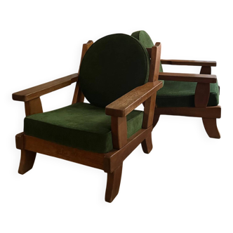 Wood and velvet armchairs