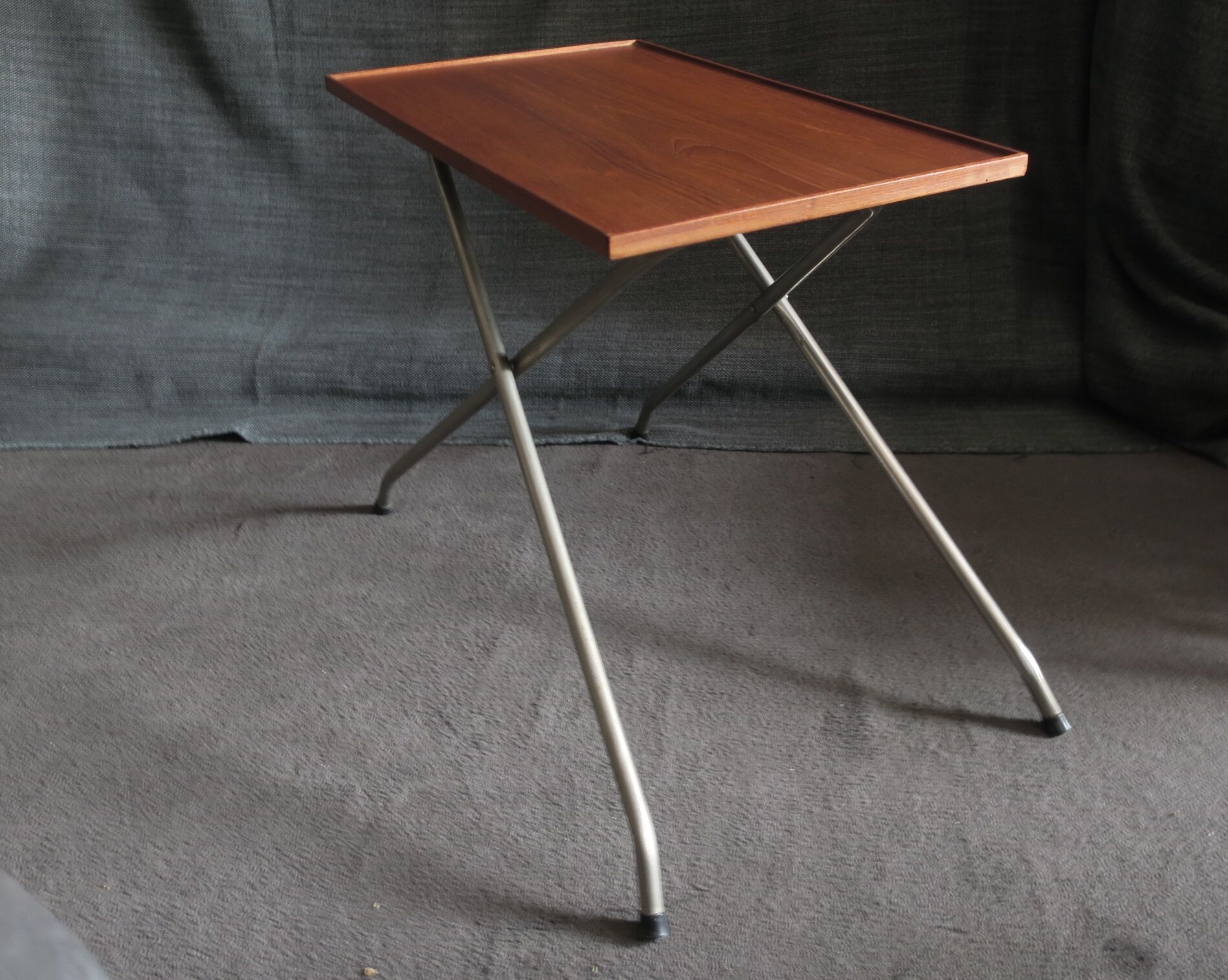 Danish teak and aluminium adjustable wine table, 1960s
