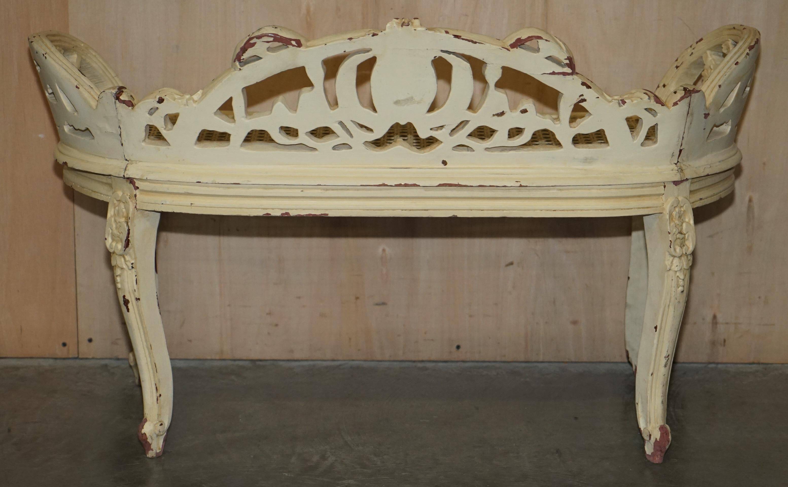 Antique French bergère window bench shabby chic