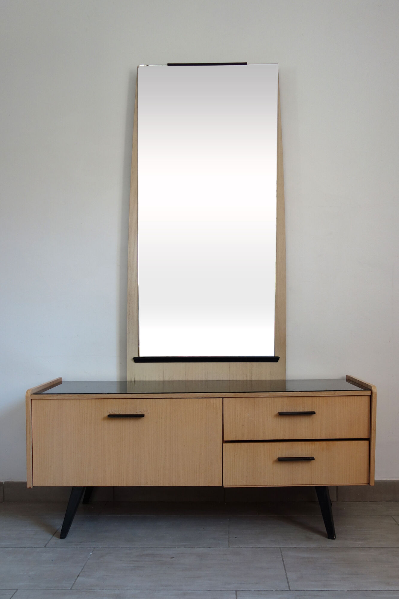 Dressing table 60s black wood and smoked glass