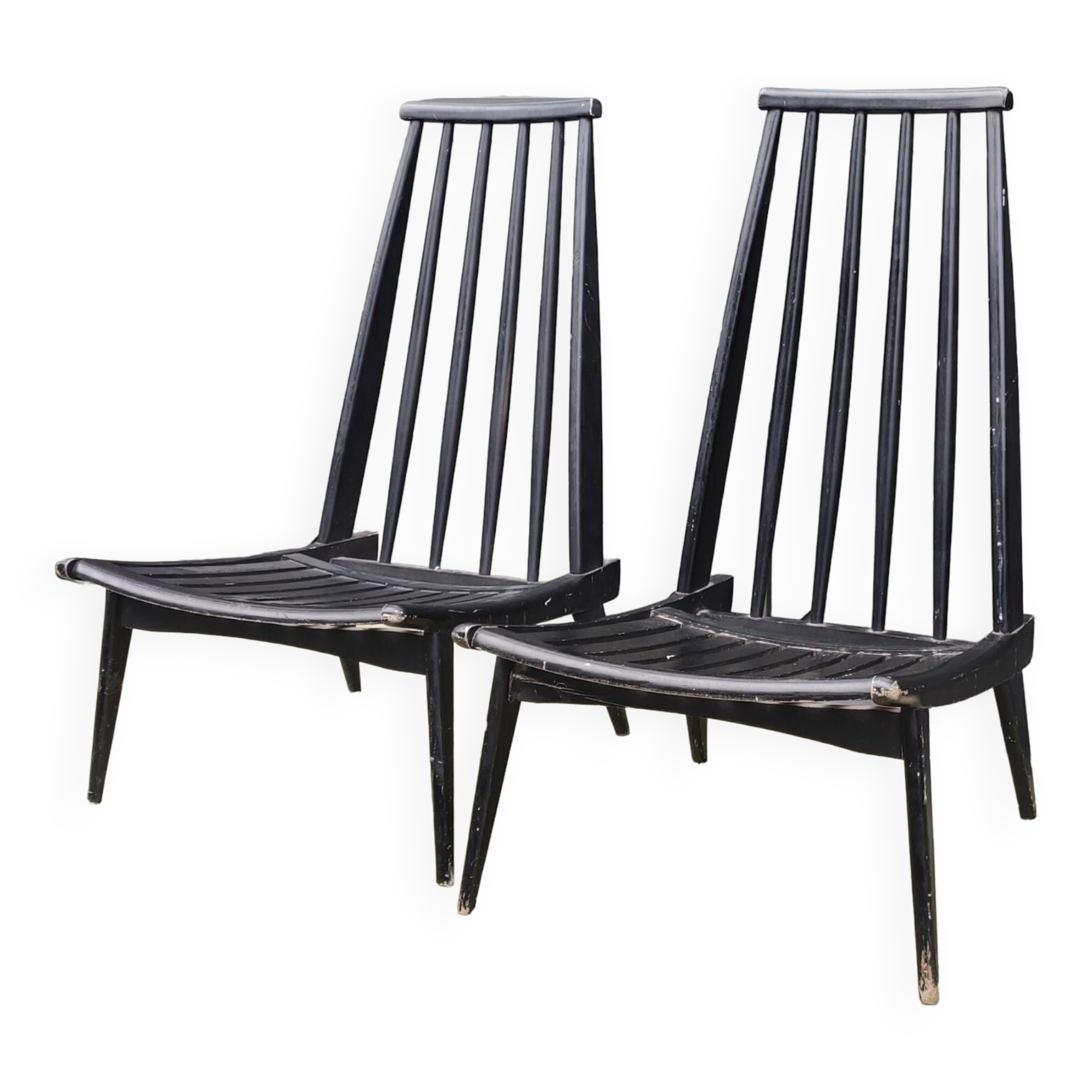 Pair of Low Chairs Low Chairs Scandinavian Design Wooden Armchairs