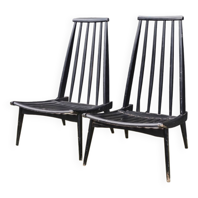 Paire Chaises Basses Chauffeuses Fauteuils Bois Design Scandinave