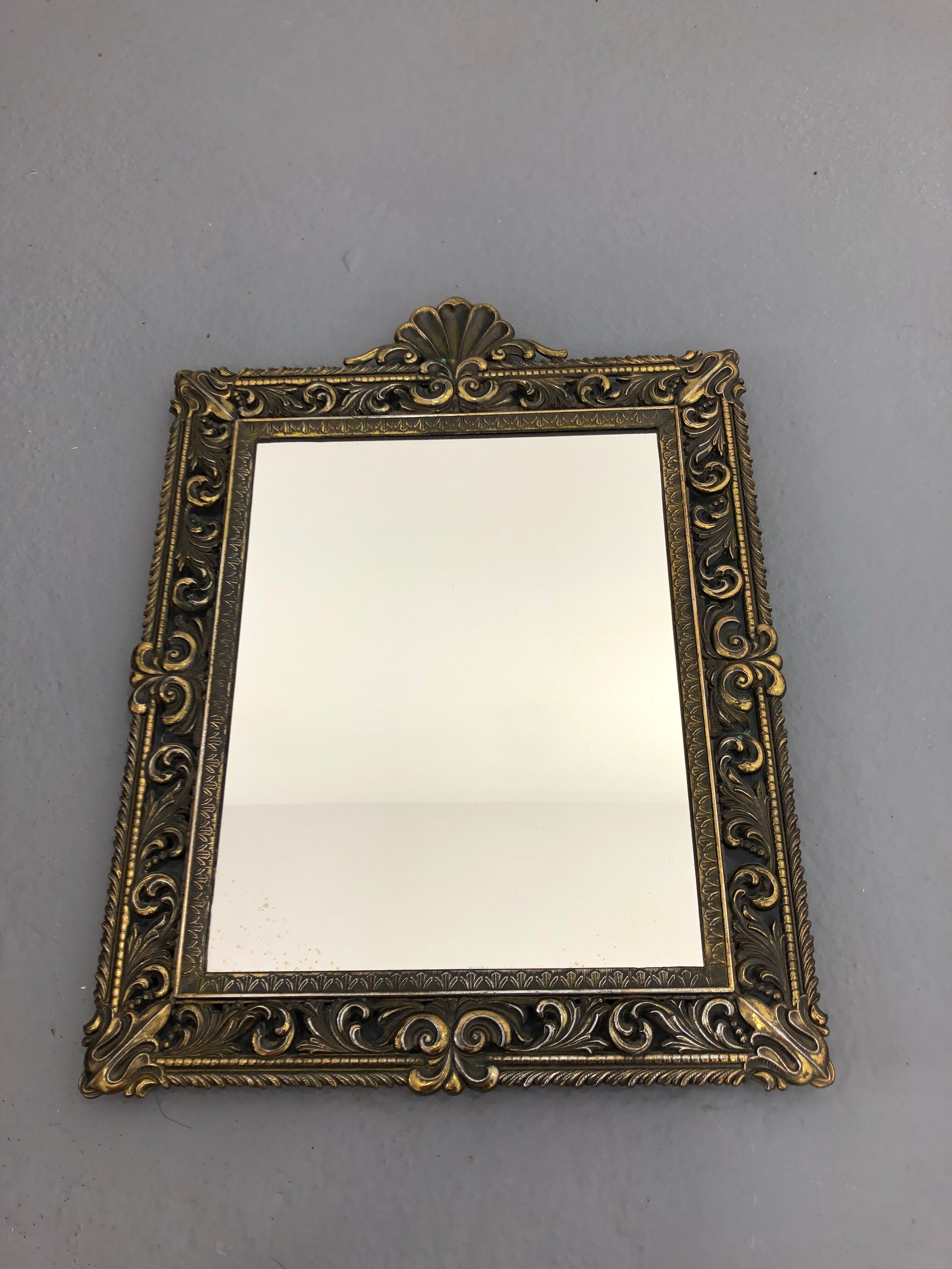 Vintage wall mirror t brass frame, italy, 1950 s
