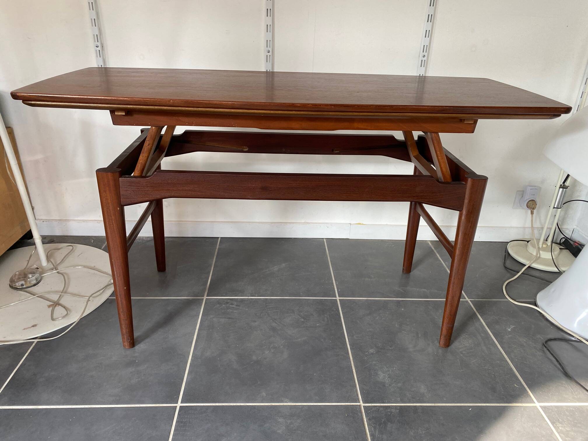 Convertible coffee table by Niels Bach extendable and liftable Scandinavian Danish vintage teak an60
