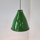 Small vintage industrial green enamel pendant lights, 1960s