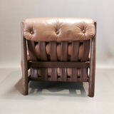 Leather armchair and oak, design 1950s