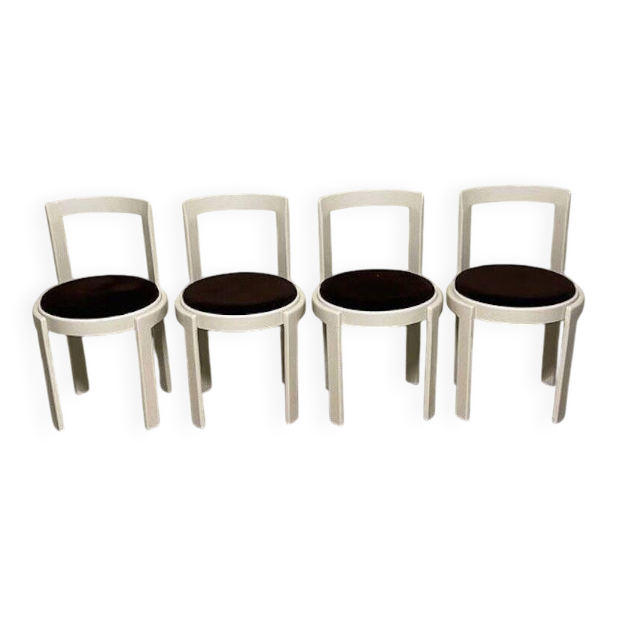 Lacquered wooden chairs with fabric, 1970s, set of 4