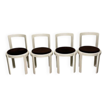 Lacquered wooden chairs with fabric, 1970s, set of 4