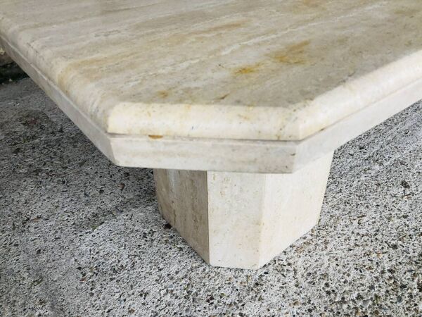 Table basse en travertin octogonale, vintage circa 70/80