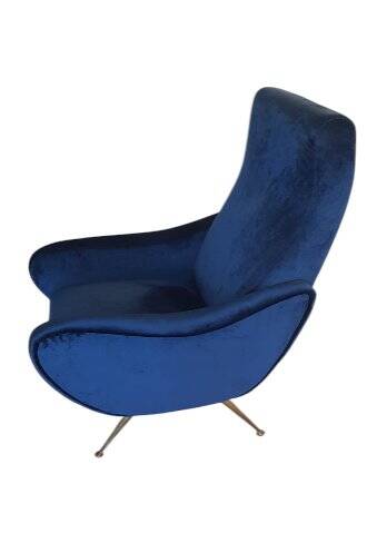 Fauteuils en velours bleu du milieu du siècle, lot de 2