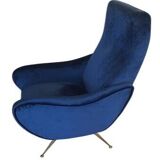 Fauteuils en velours bleu du milieu du siècle, lot de 2