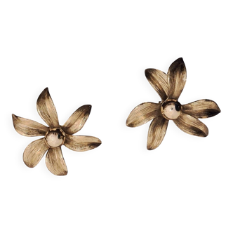 Pair of organically shaped solid brass wall or ceiling lights, 1960s