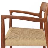 Fauteuil Niels Moller, modèle 57, vintage des années 1950, siège en corde de papier, chaise de salle à manger, Danemark