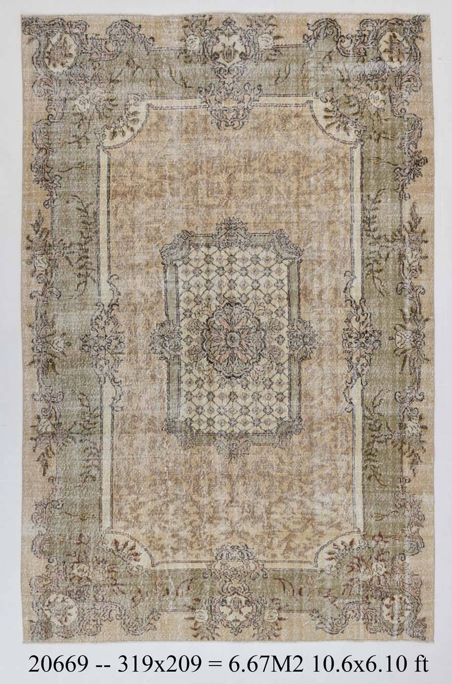 7x10 Turkish Cream & Green Persian Rug, 209x319Cm