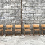 Series of 10 casala children's chairs in vintage light wood