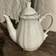 White earthenware teapot with blue and silver trim H22.5
