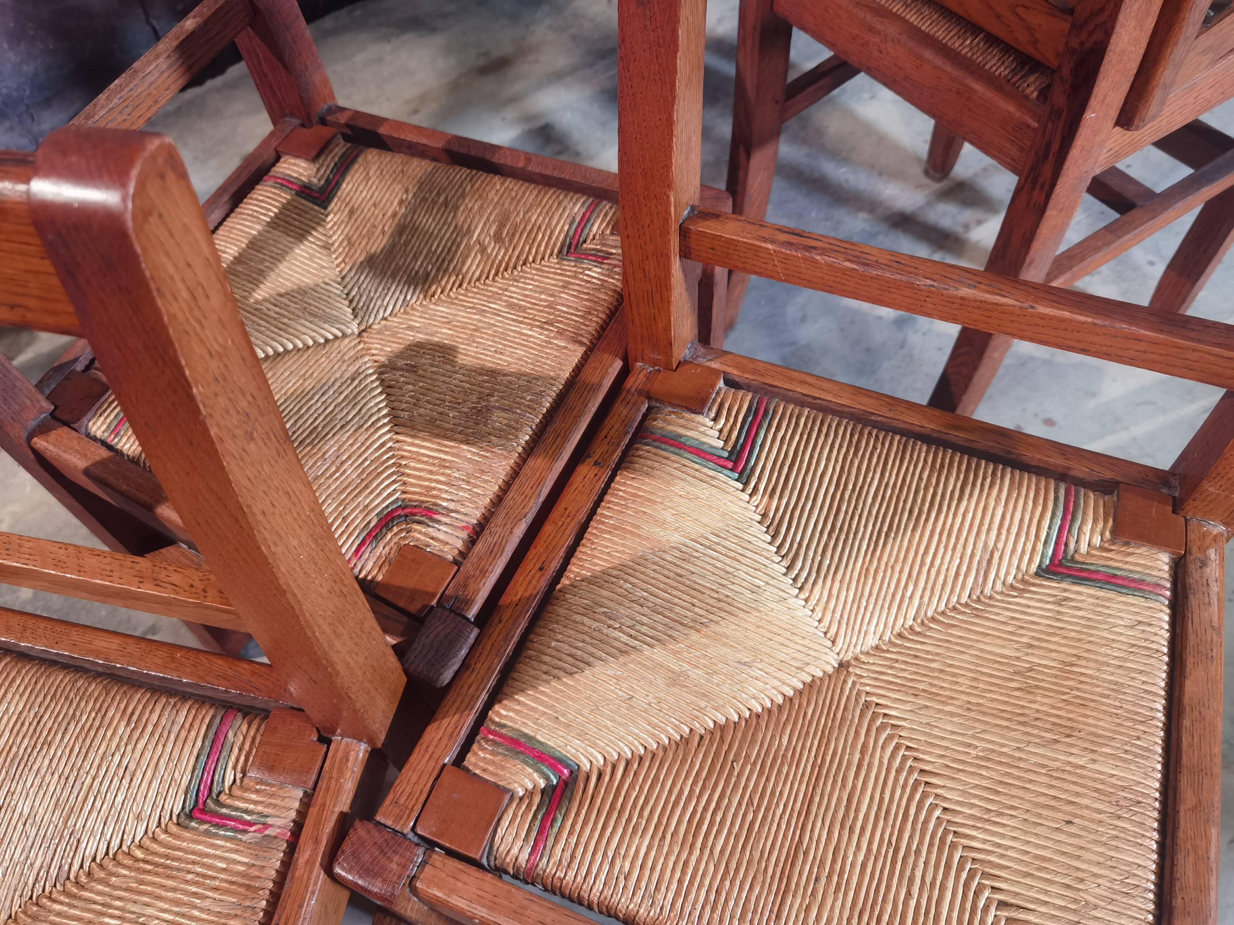 Lot de 8 chaises Reconstruction 1950 Chêne et paille