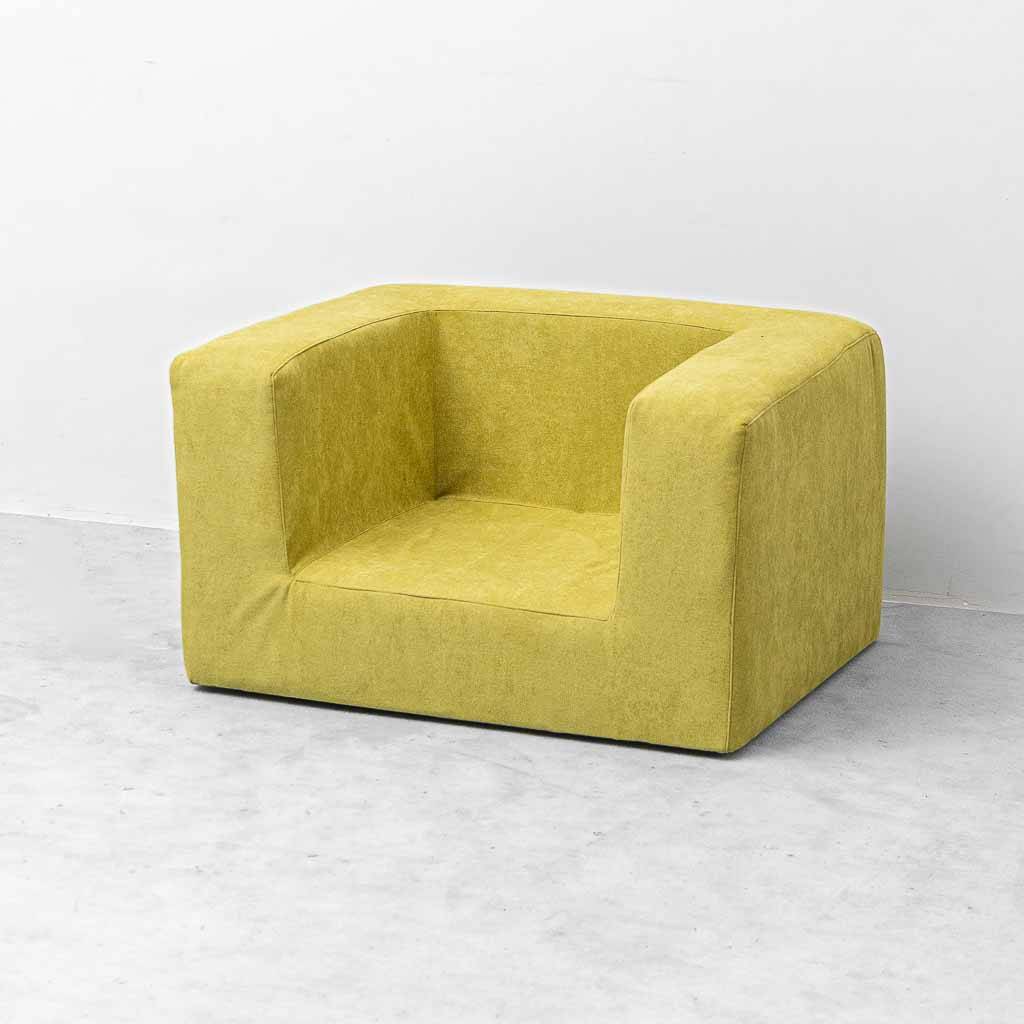 Vintage lounge armchair in lime green fabric – geometric design from the 1970s