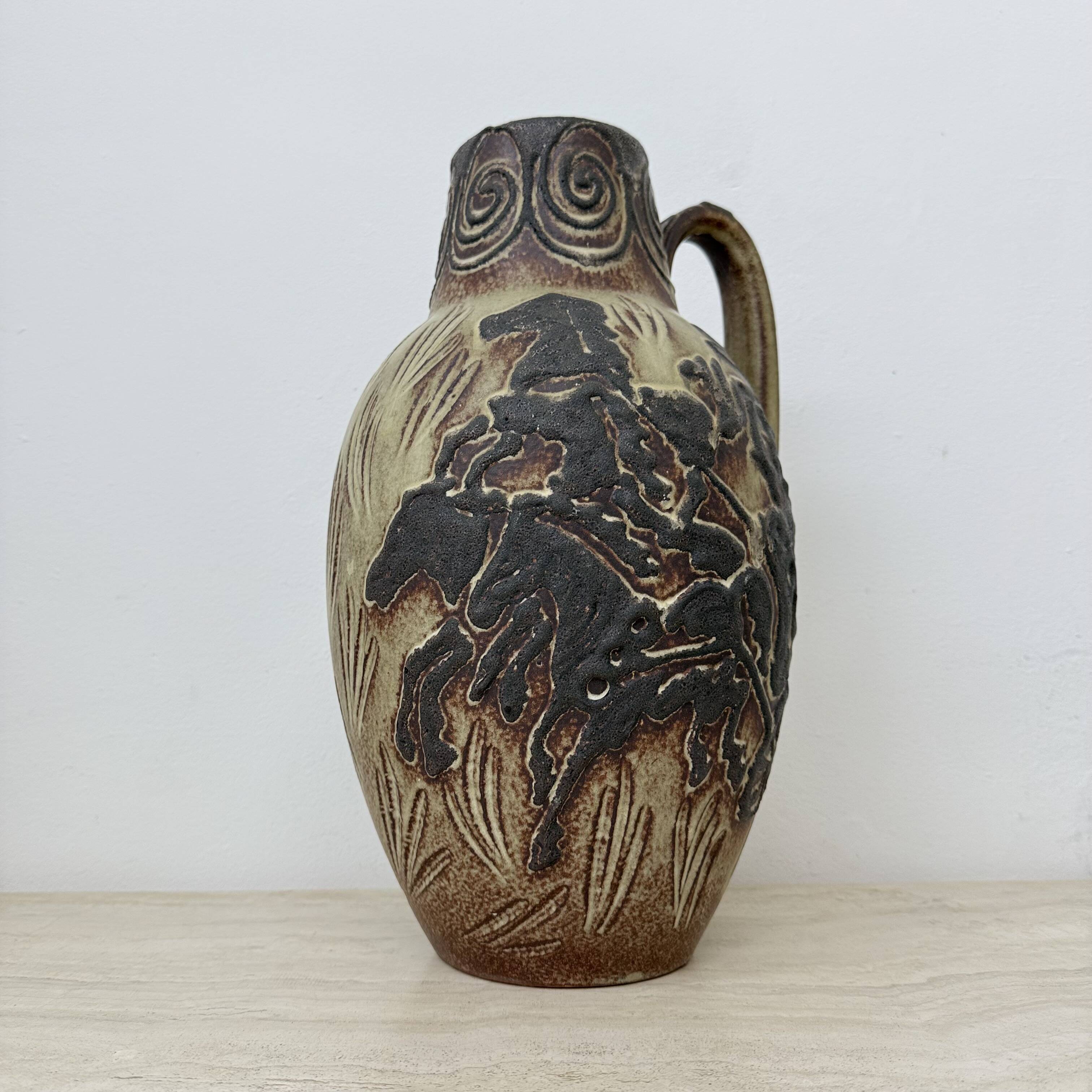Vintage Scheurich west Germany vase with horse decor , 1970s
