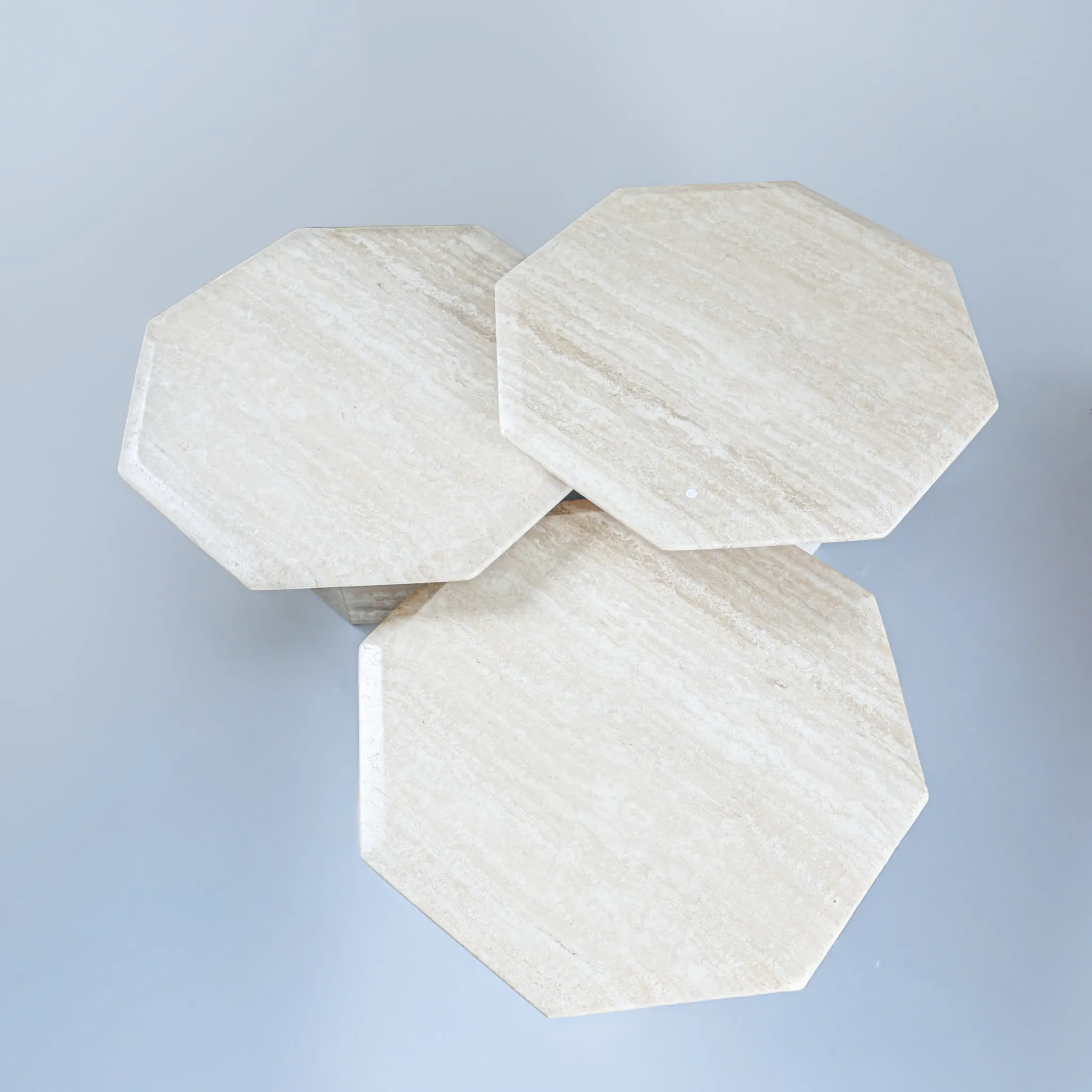 Set of 3 Travertine Octagonal Nesting Tables, 1970s.