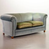 Chesterfield Duotone 2-Seat Sofa in Frosted Blue & Green Velvet 1950s