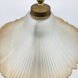Arum table lamp with metal base and white pink glass lampshade 1970 Vintage